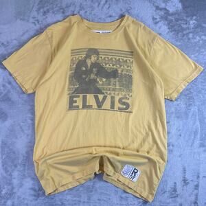 Elvis Presley Graphic T Shirt Yellow Rock Band Tee Made In USA Size XXL